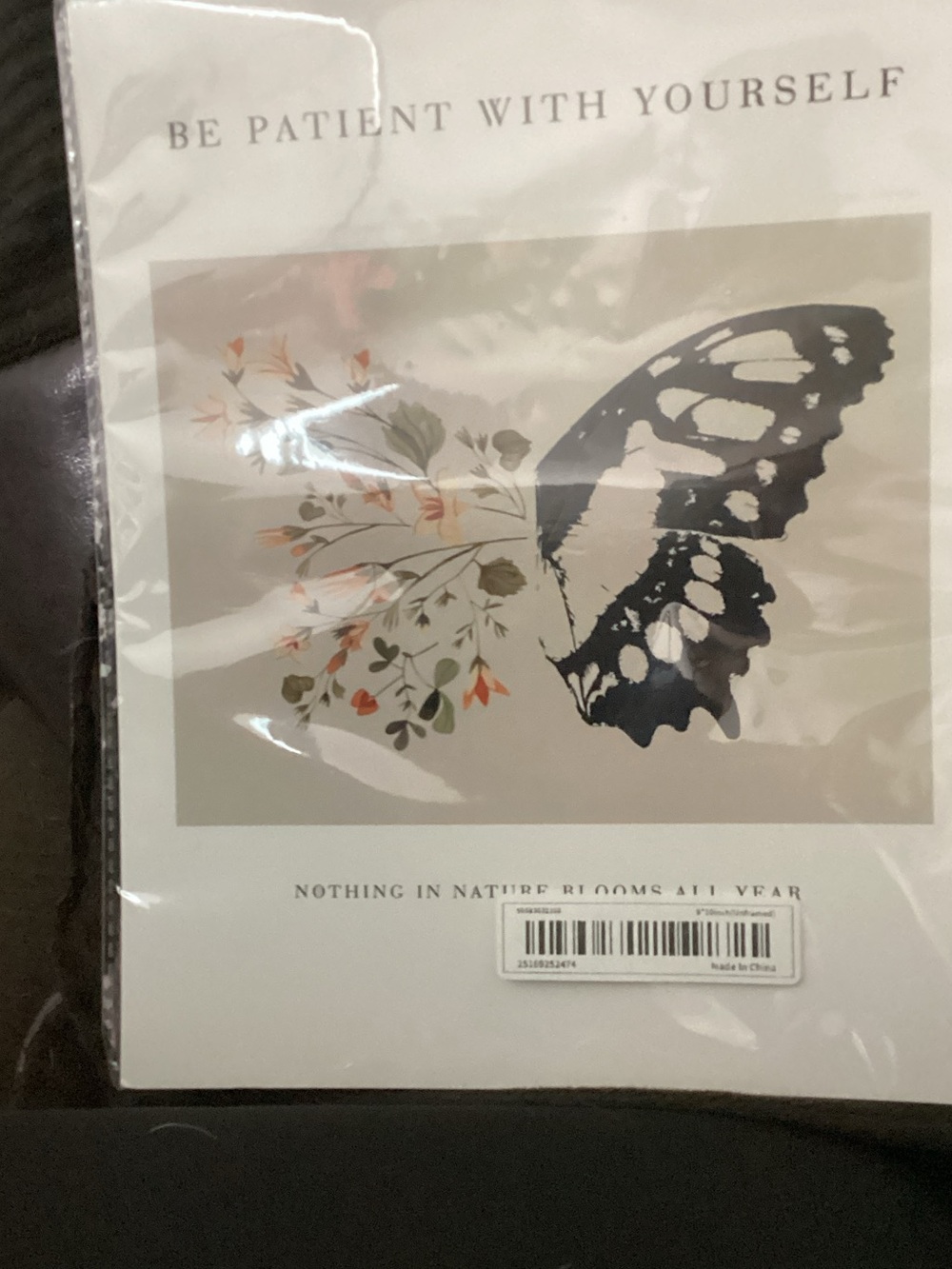 Butterfly Wall Art Print with Floral Accent - Neutral Palette